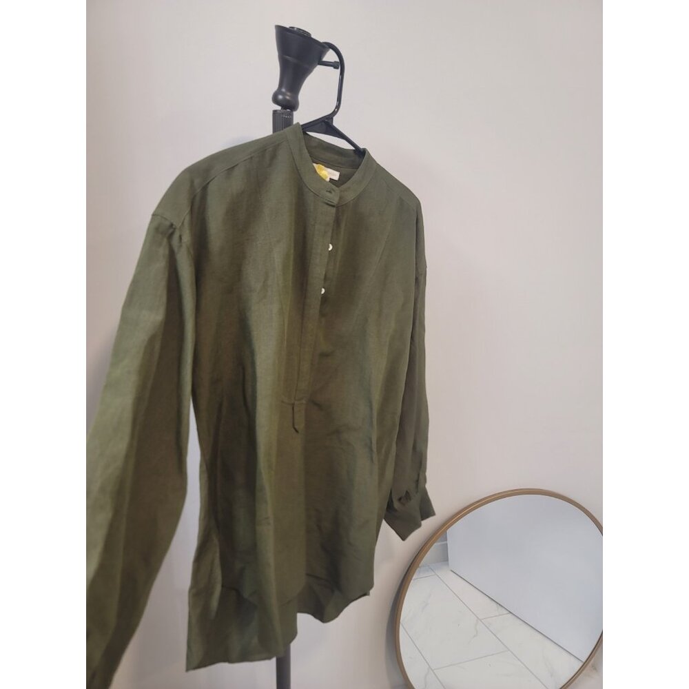ANN MASHBURN Olive Green Linen Button-Front Tunic - Picture 4 of 7